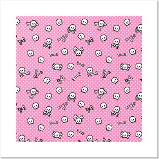 Pastel goth kawaii pink skulls pattern Posters and Art